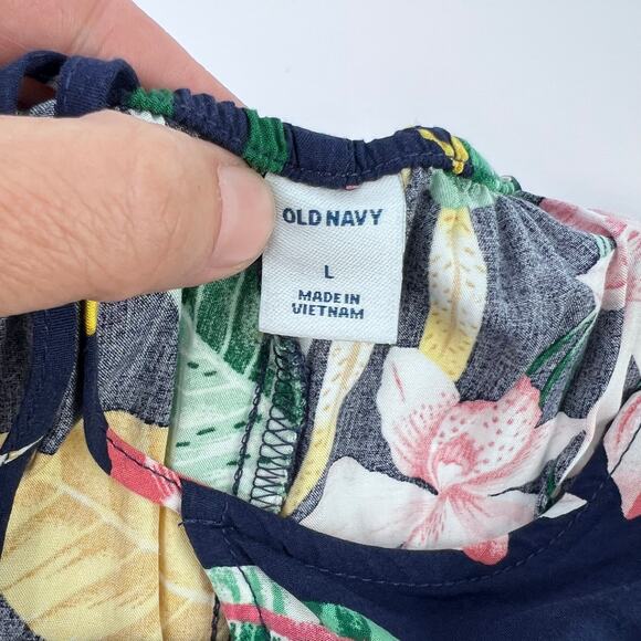 EUC Old Navy Viscose Navy Blue Botanical TROPICAL V-Neck Maxi Shift Dress Large - Picture 10 of 12